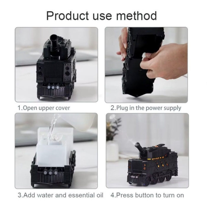 ® Yeni Ürün Buhar Efektli Zırhlı Tren Tasarımlı Aromaterapi Hava NemlendiriciLED Işıklı, Sessiz ve USB Şarjlı